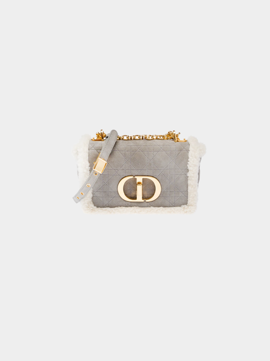 Christian Dior 2020s Gray Suede Dior Caro Shoulder Bag