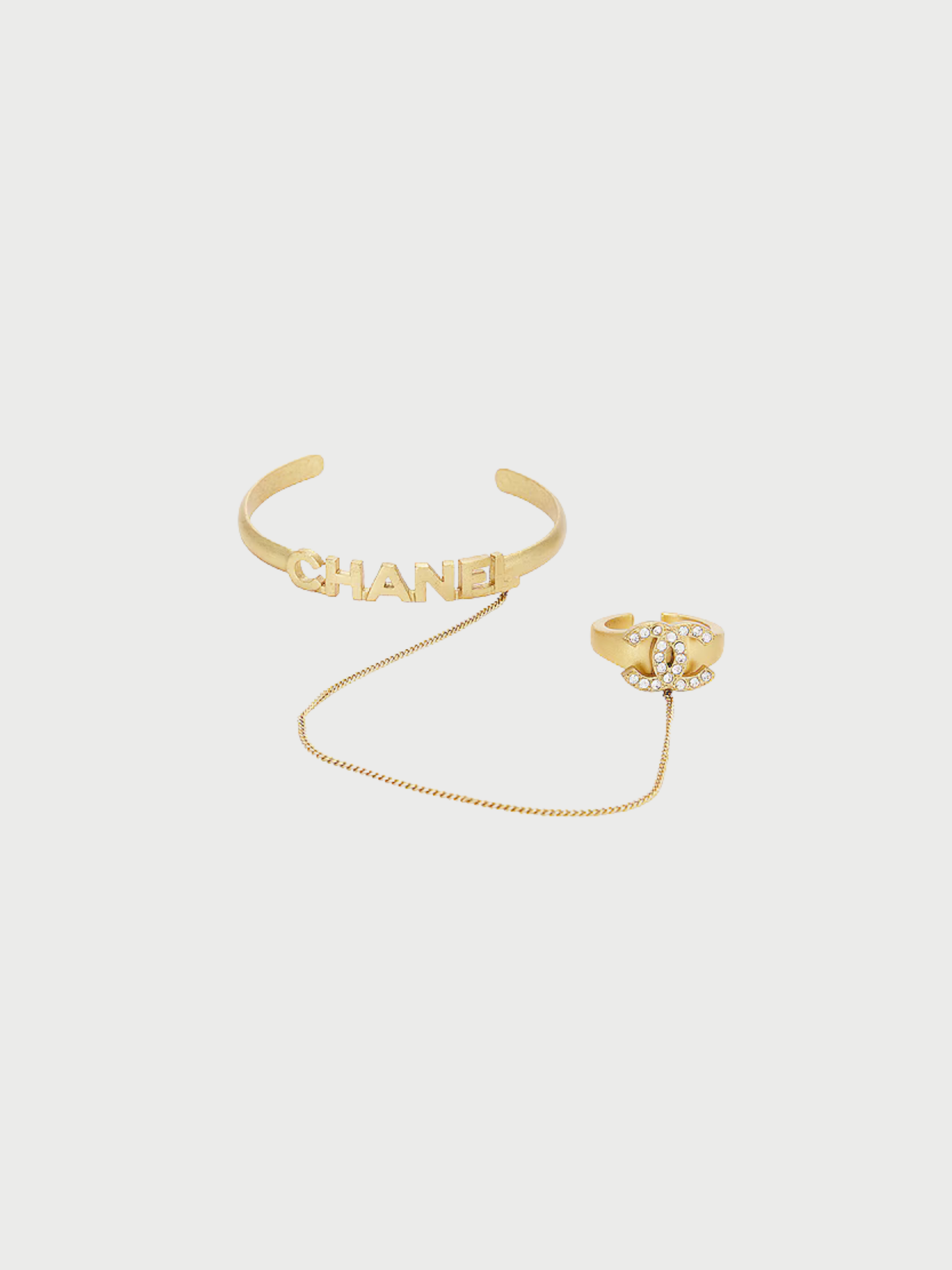 Chanel 2001 Cruise Gold Rhinestone Coco Mark Ring Set Bangle