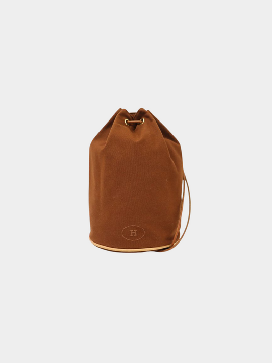 Hermès 2000s Brown Canvas Leather Polochon Mimile Bag