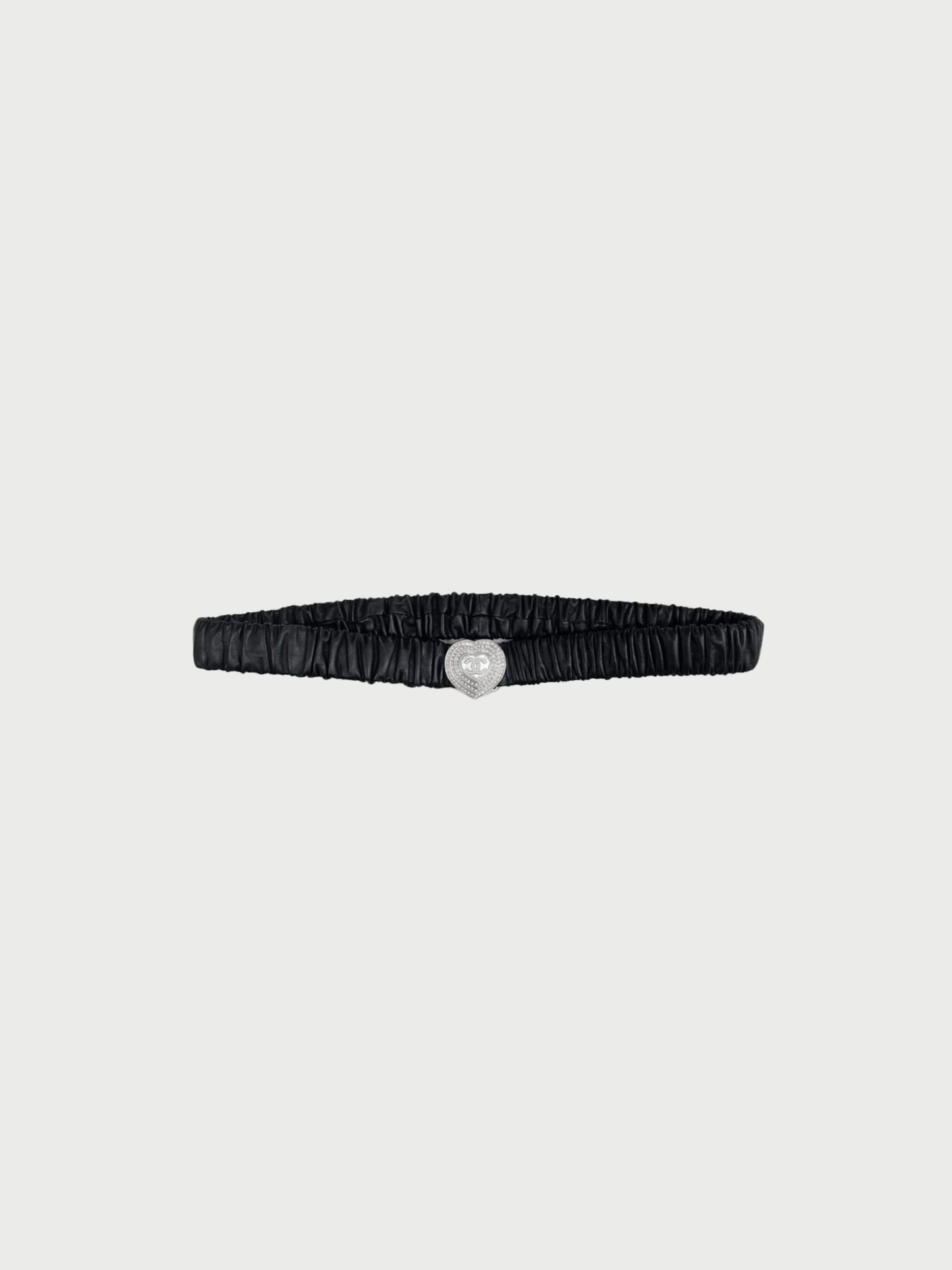 Chanel 2023 Black Lambskin Pearl Crystal Heart Buckle Stretch Belt