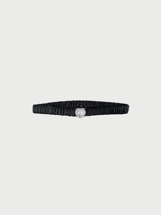 Chanel 2023 Black Lambskin Pearl Crystal Heart Buckle Stretch Belt
