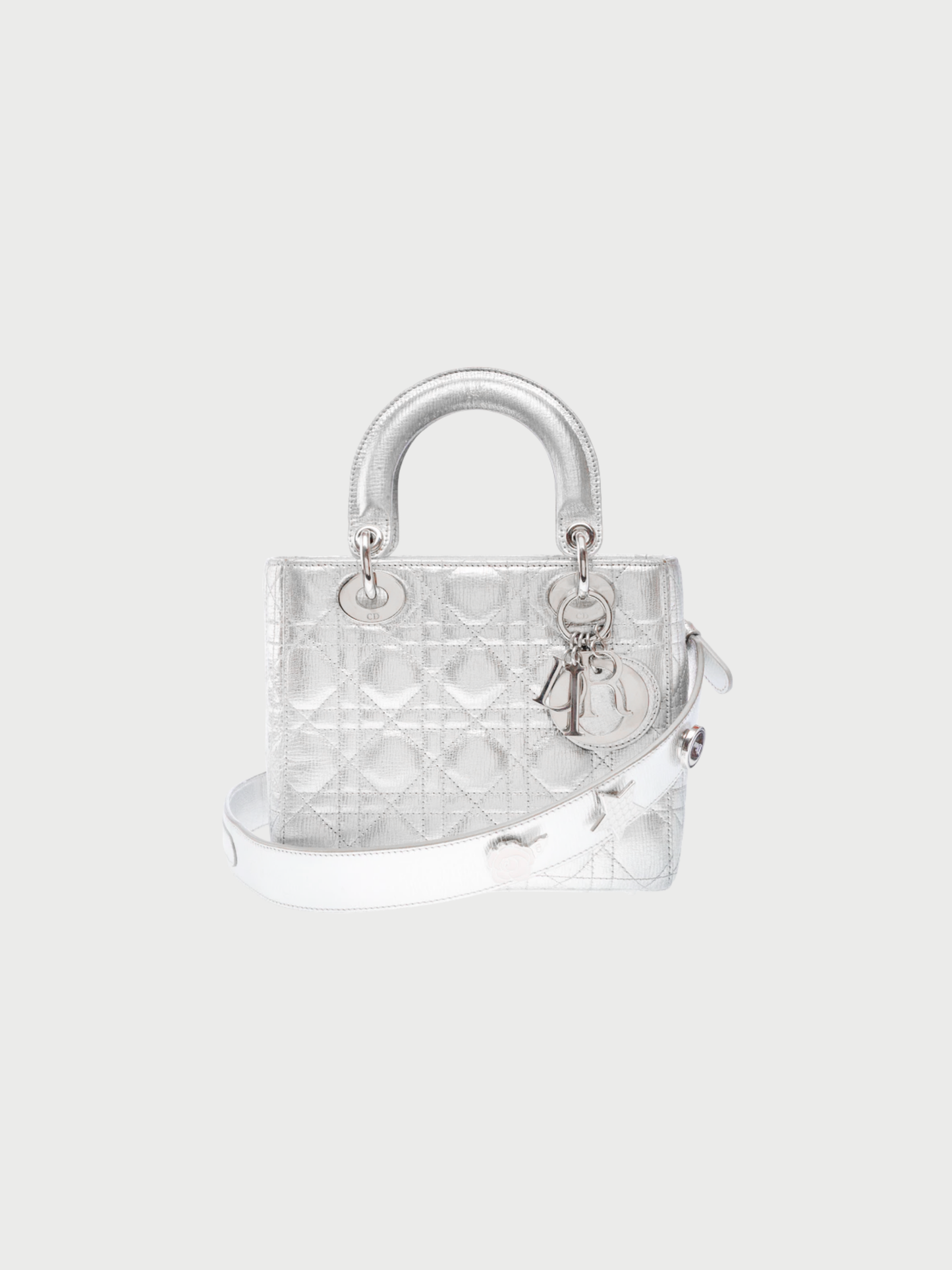 Christian Dior 2000s Silver Leather Lady Dior Small Bag