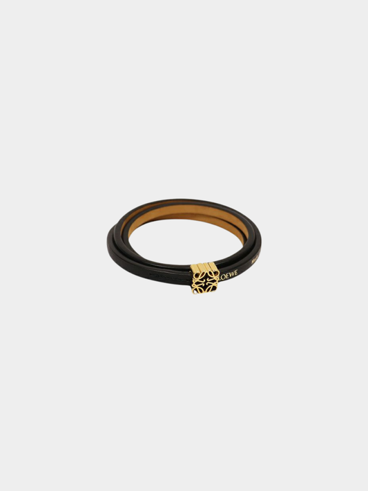 Loewe 2000s Black Leather Anagram Bracelet