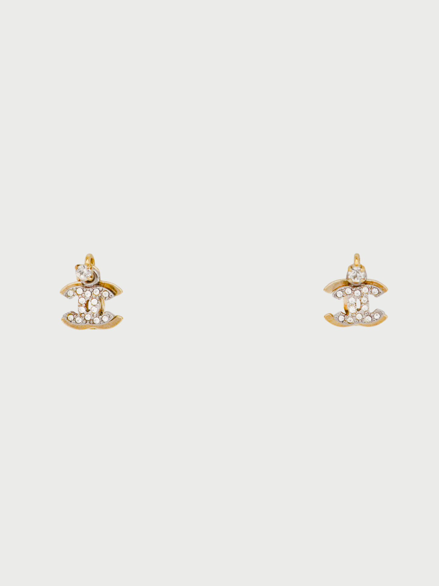 Chanel 2000s Gold Silver Plated Metal Rhinestone Double COCO Earrings
