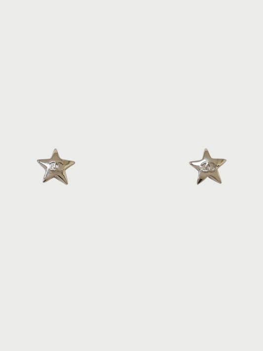 Chanel 2000s Silver Plated Metal COCO Star Earrings