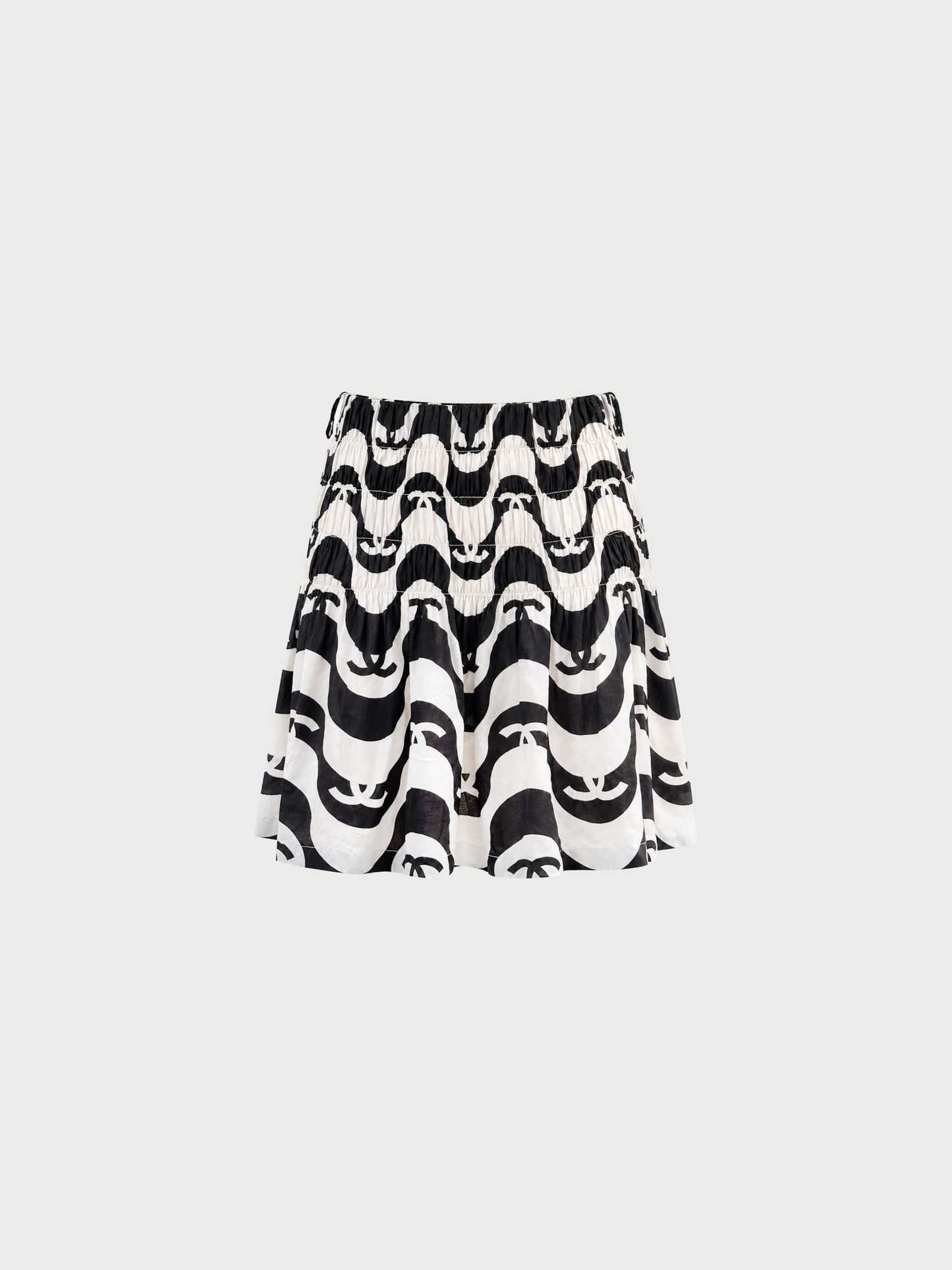 Chanel SS 2021 Black White Silk CC Wave Print Mini Skirt