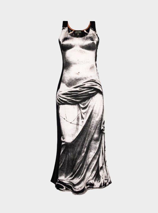 Jean Paul Gaultier Rare SS 1999 Trompe L'oeil Hellenic Goddess Silk Dress