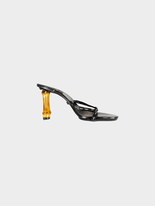 Gucci SS 2002  Black Leather Bamboo Heeled Mules