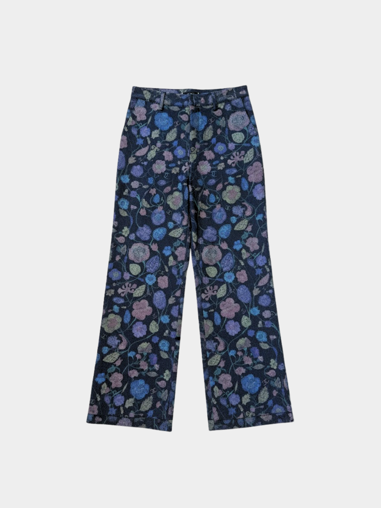 Chanel 2000s Black Multicolor Floral Print Jeans