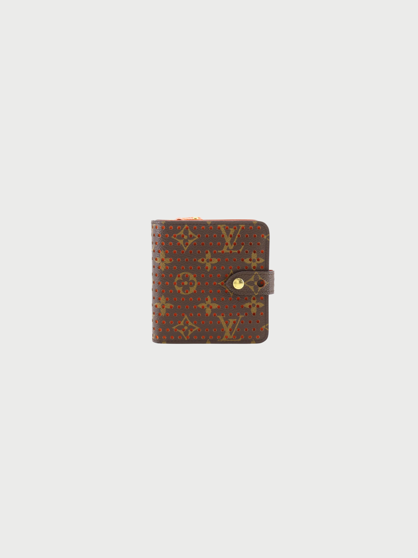 Louis Vuitton 2006 Brown Orange Monogram Perfo Compact Zip Wallet