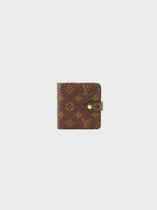 Louis Vuitton 2006 Brown Orange Monogram Perfo Compact Zip Wallet