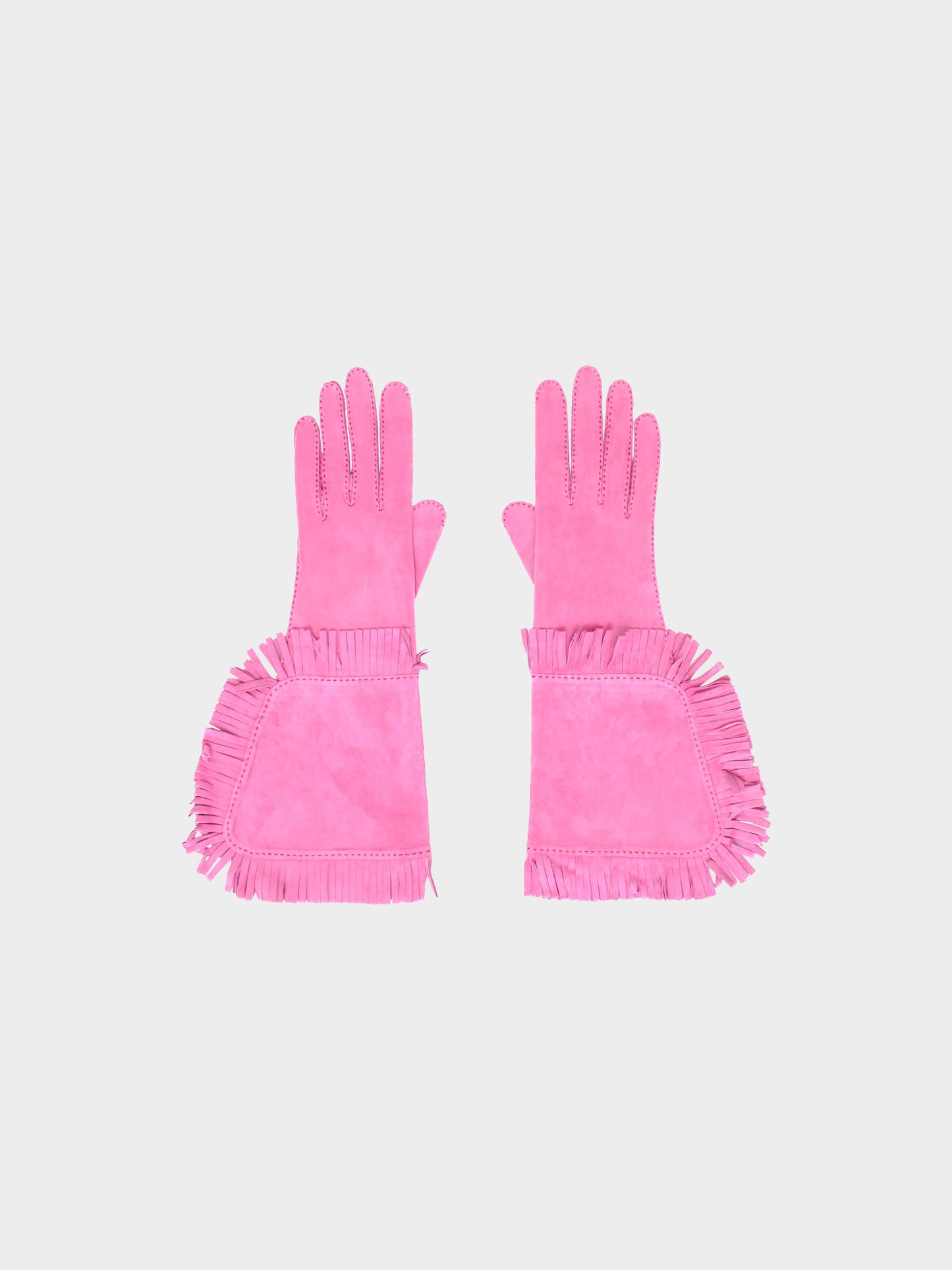Hermès 2010s Pink Suede Fringed Gloves