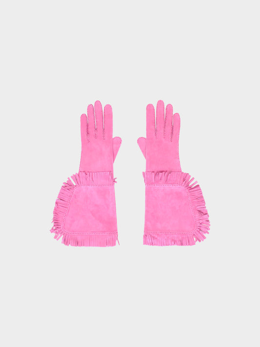 Hermès 2010s Pink Suede Fringed Gloves