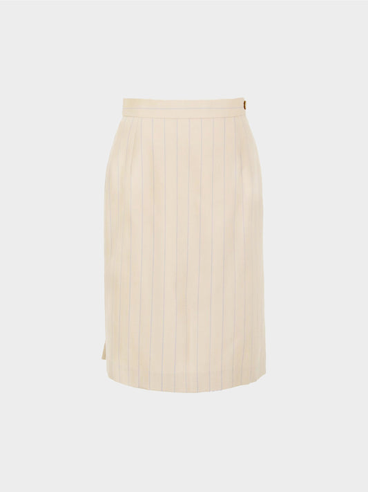 Vivienne Westwood 1990s Beige Pinstripe Pleated Wool Skirt