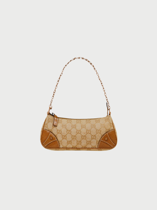 Gucci 2000s Beige GG Canvas Chain One-Shoulder Bag