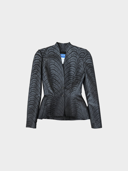 Thierry Mugler 1990s Black Patterned Weave Silk Jacket