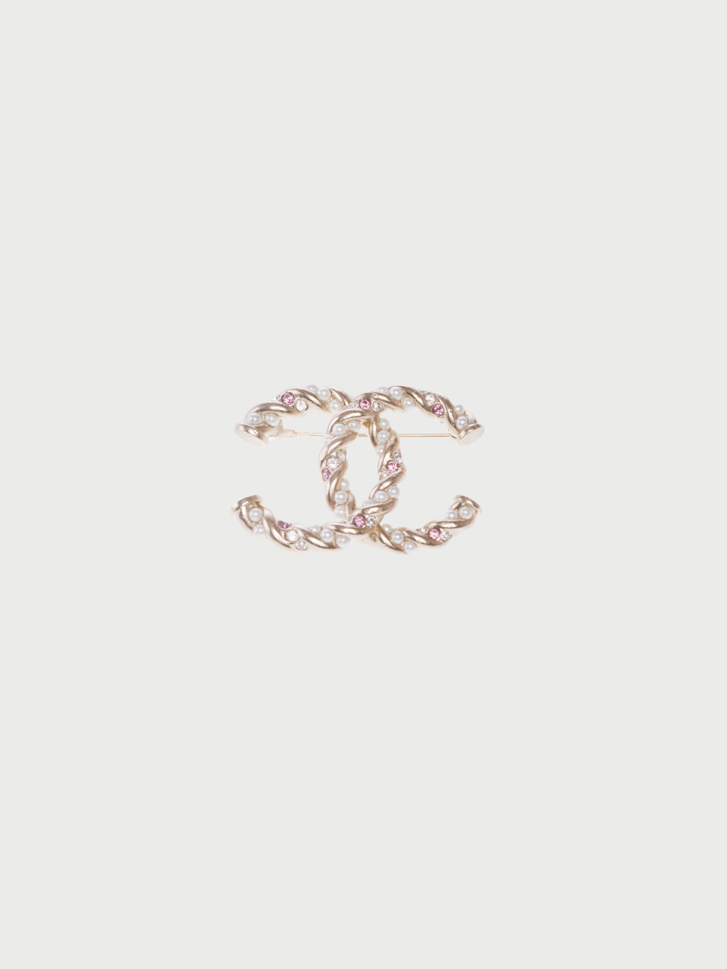 Chanel 2000s Gold Metal CC Pearl Chain Brooch