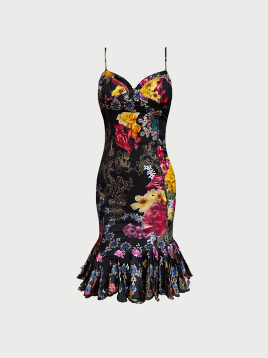 Roberto Cavalli Just Cavalli FW 2005 Black Floral Jewel Print Dress