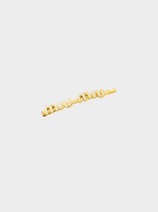Miu Miu 2010s Gold Logo Barrette Hair Clip