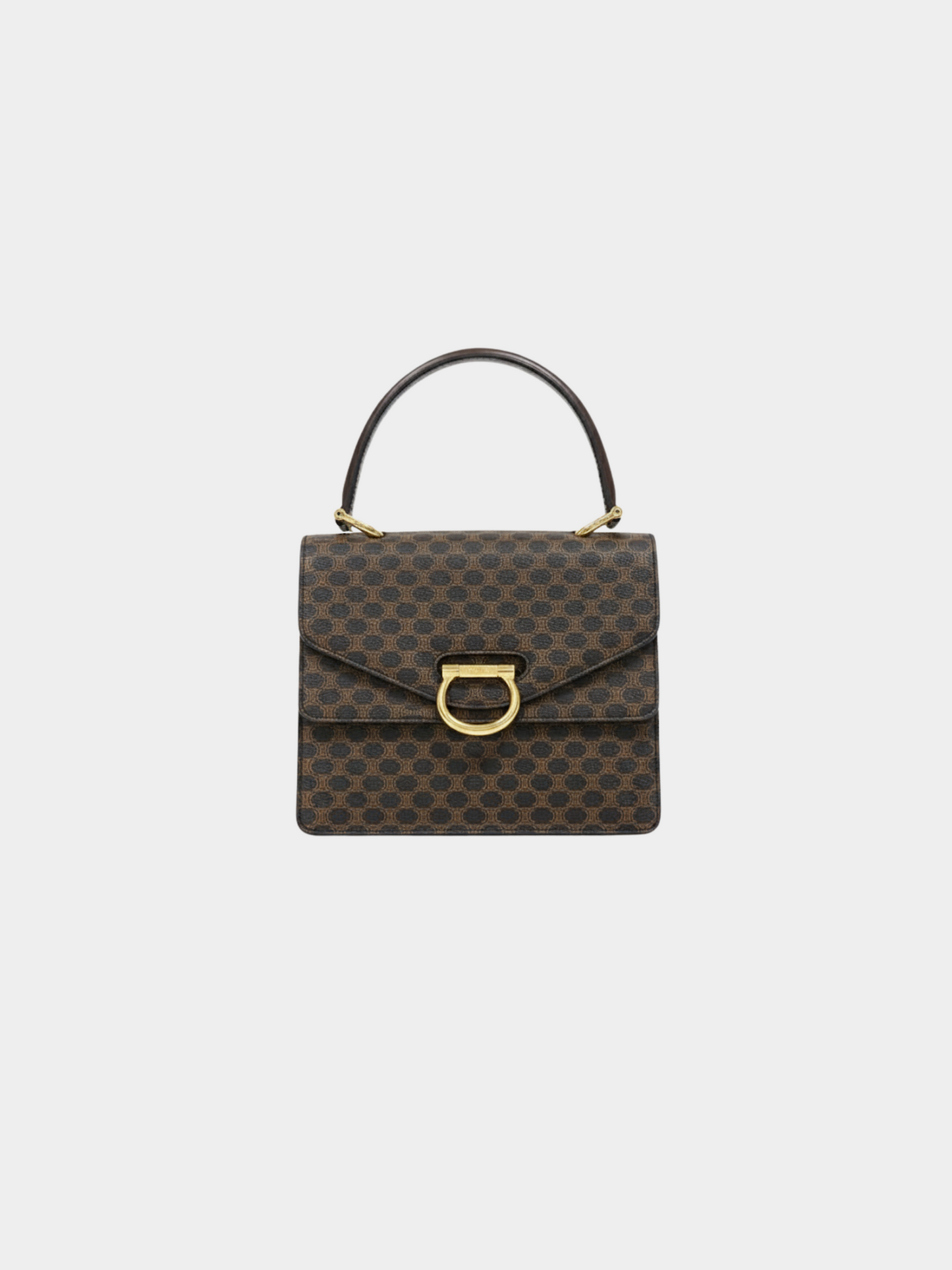 Celine 1990s Black Macadam PVC and Leather Double Flap Handbag