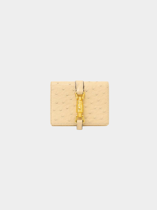 Gucci 2000s Ivory Ostrich Jackie 1961 Mini Wallet