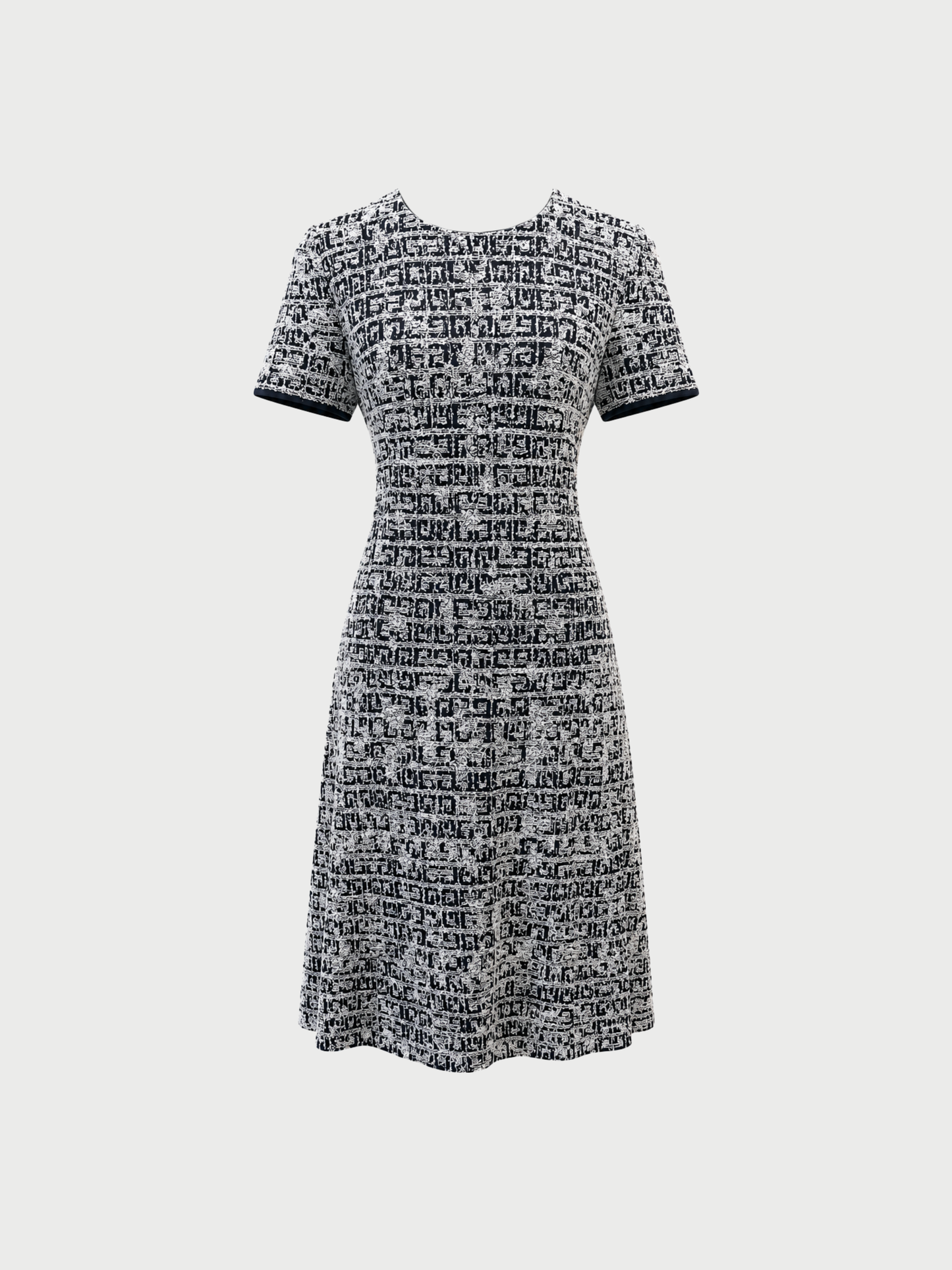 Givenchy 2020s Navy White 4G Tweed Short Sleeve Dress