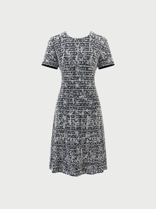 Givenchy 2020s Navy White 4G Tweed Short Sleeve Dress