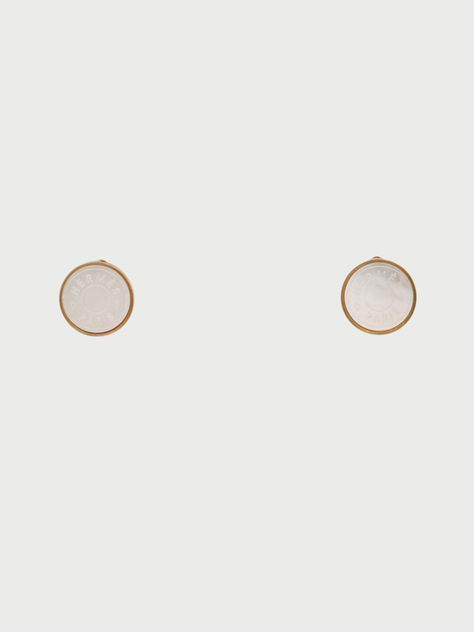 Hermès 2000s Gold Plated Metal Shell Sellier Earrings