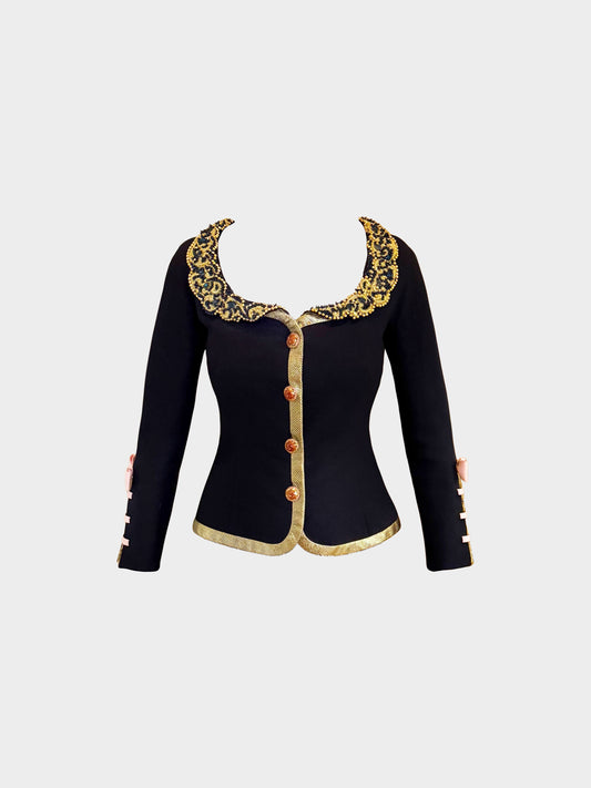 Gianni Versace Early 1990s Dark Blue and Gold Bejewelled Wool Evening Suit