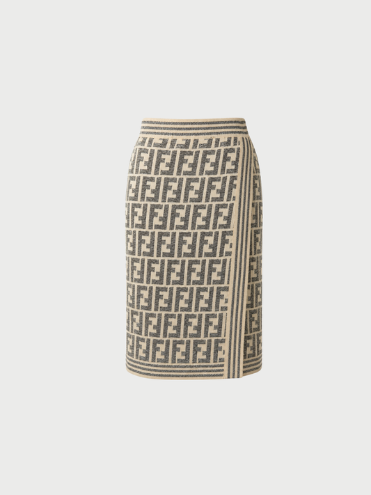 Fendi 2000s Off White Cotton Zucca Pattern Wrap Skirt