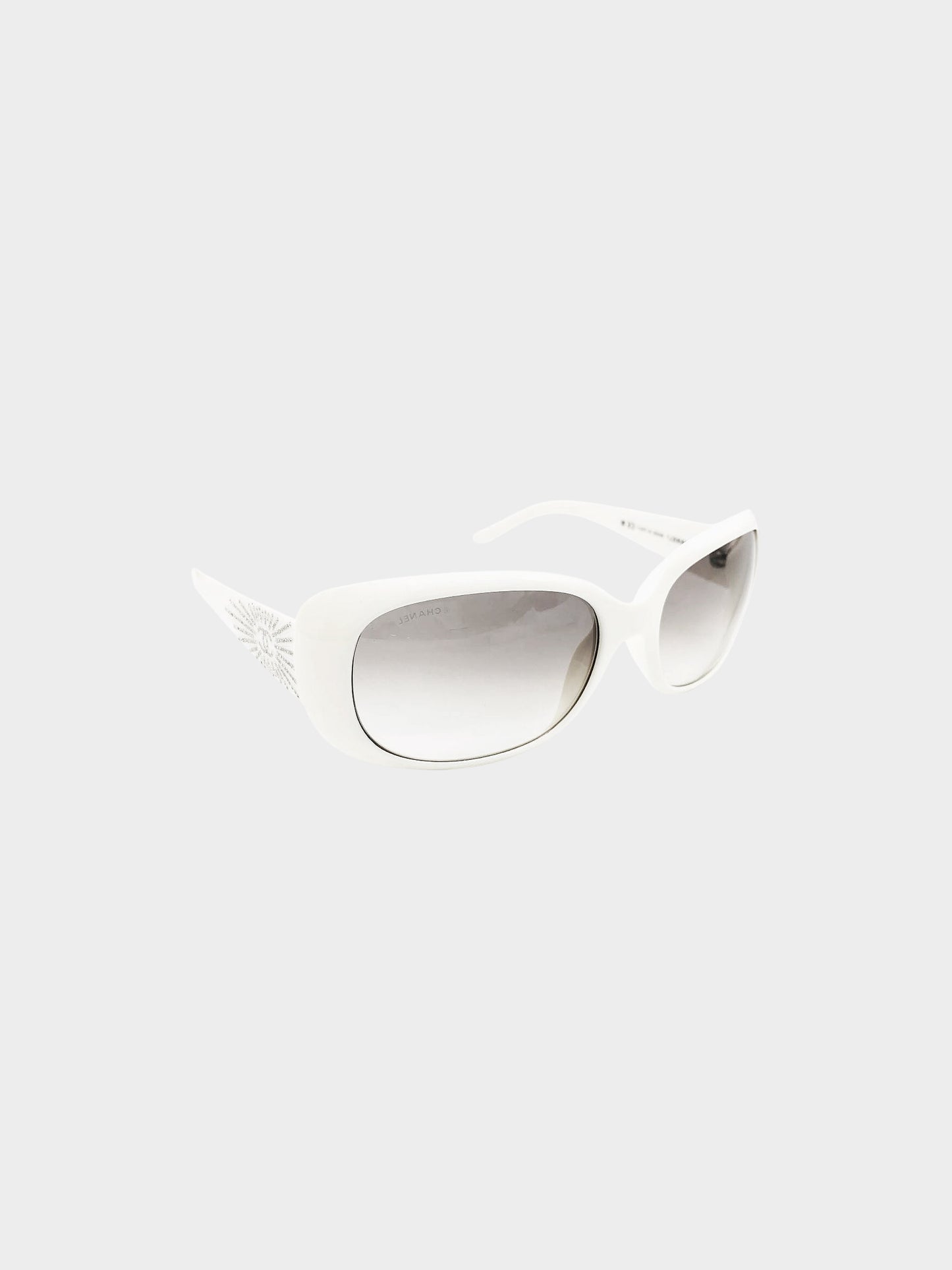 Chanel 2000s White CC Rhinestone Embellished Sunglasses
