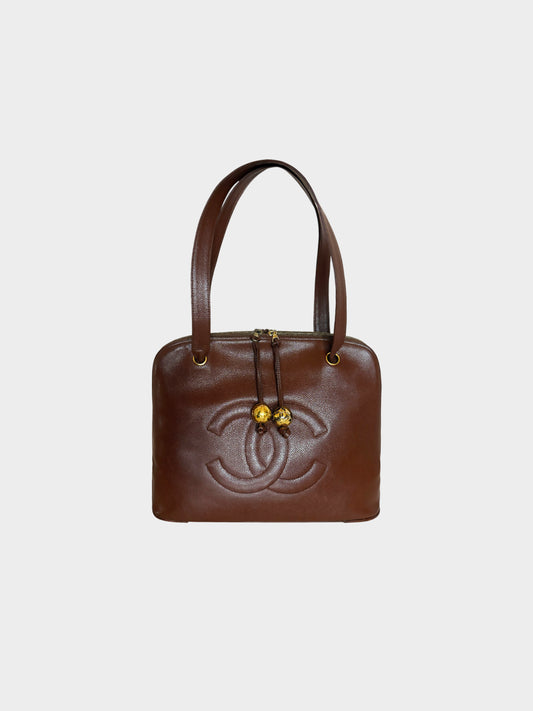 Chanel 1991-1994 Brown Caviar Skin Shoulder Bag