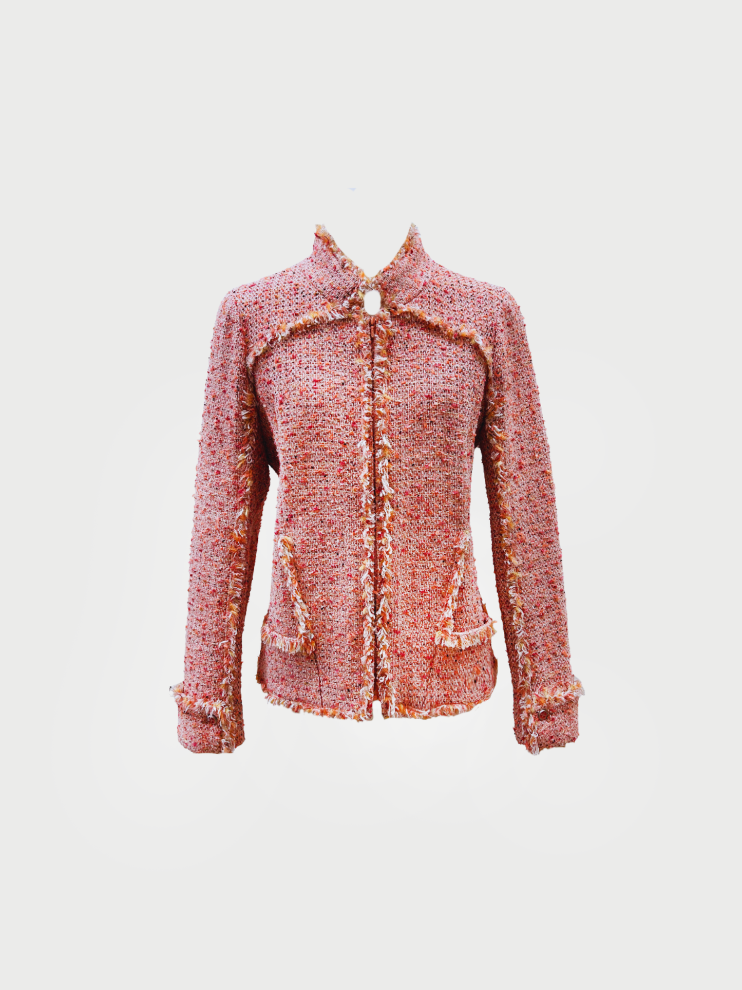 Chanel 2004 Salmon Tweed Zip Front Jacket