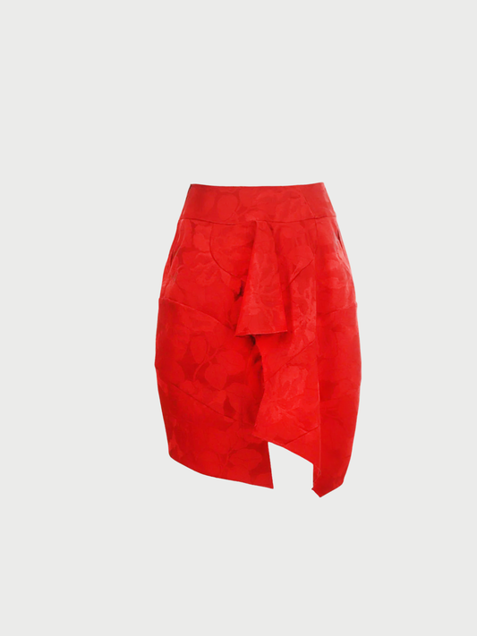 Comme des Garçons SS 2015 Red Polyester Rayon Skirt