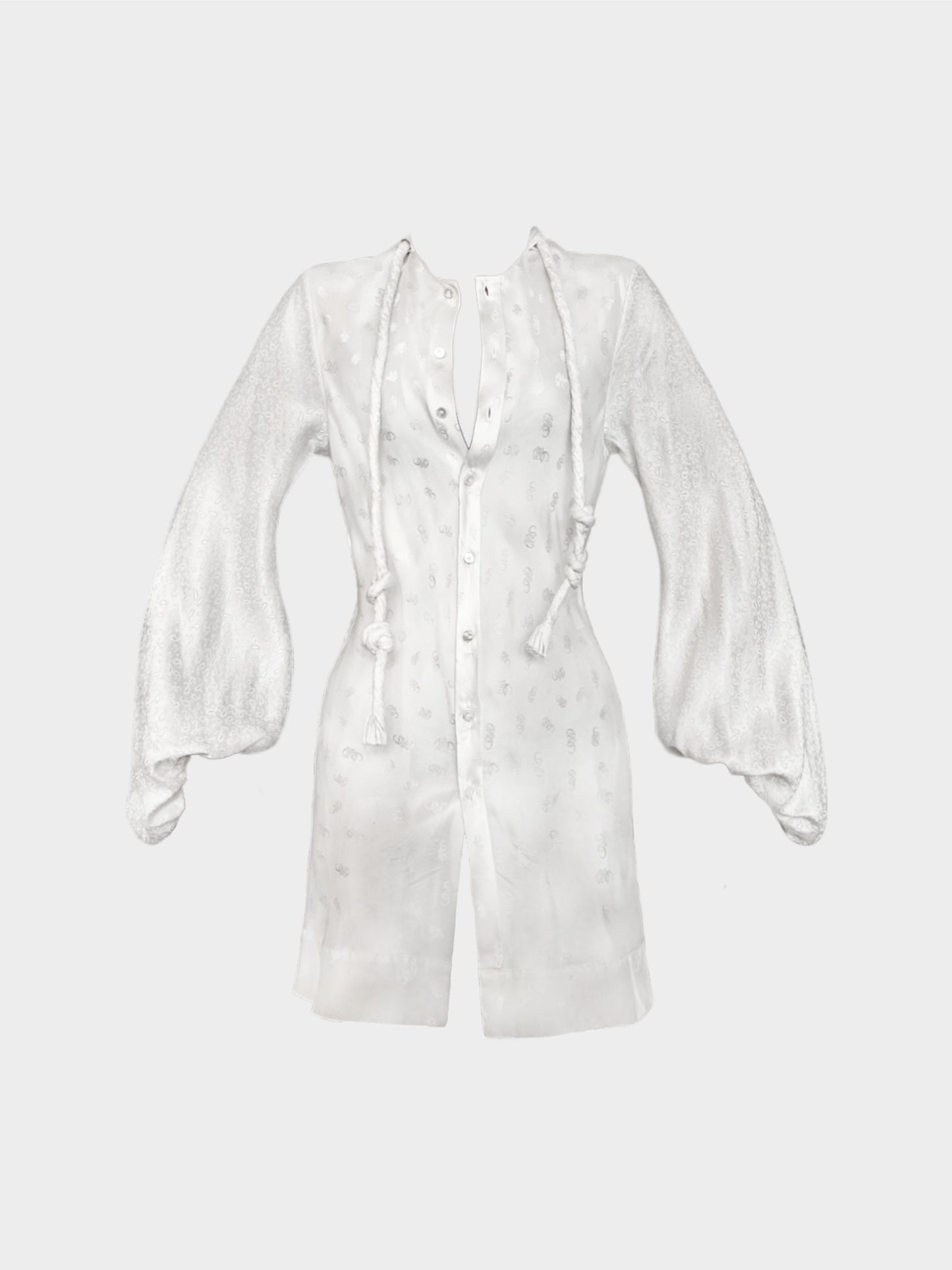 Chloé SS 2019 Light Grey Runway Paisley-Jacquard Balloon Sleeve Silk Blouse