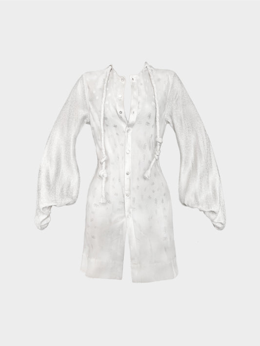 Chloé SS 2019 Light Grey Runway Paisley-Jacquard Balloon Sleeve Silk Blouse