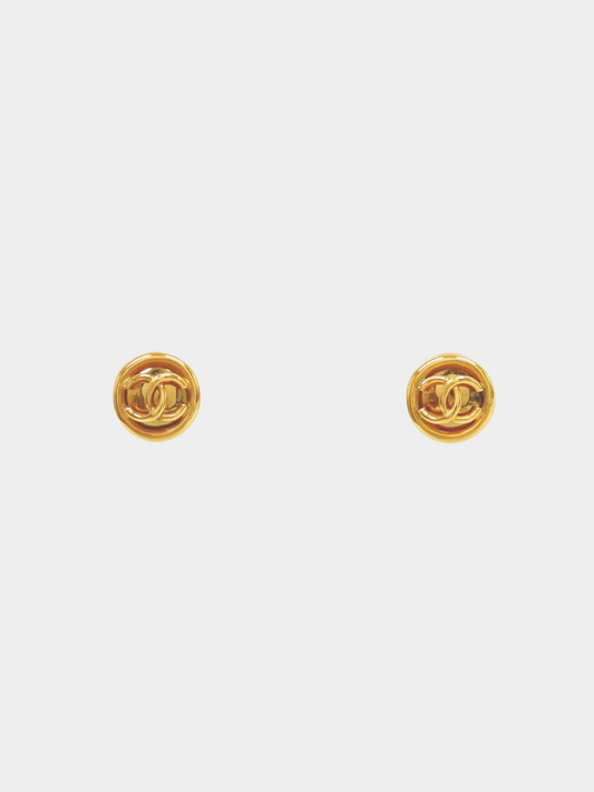 Chanel 1990s Gold Coco Round Earrings