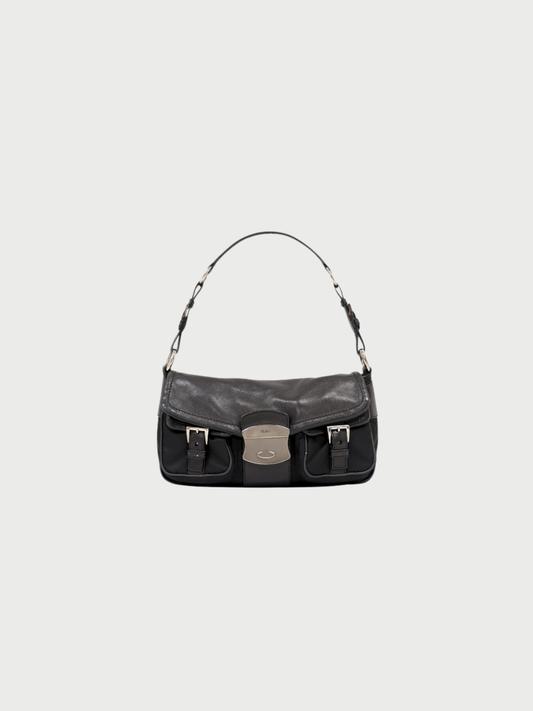 Prada 2000s Black Nylon Triangle Logo One-Shoulder Bag