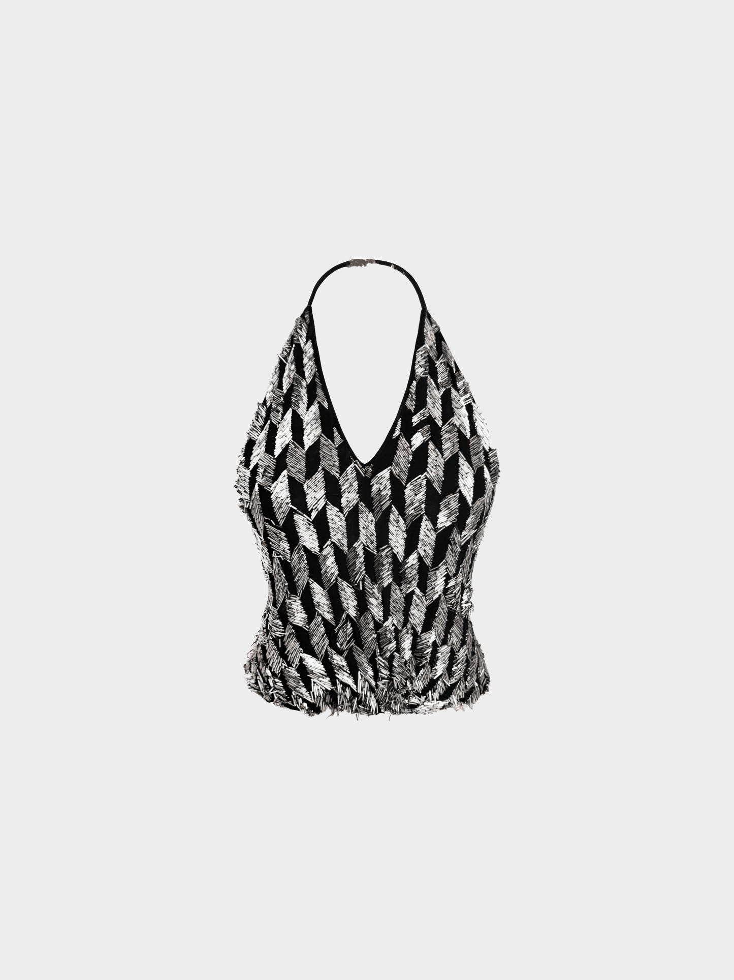 Chloe SS 2002 Rare Black and Silver Beaded Halter Neck Backless Top