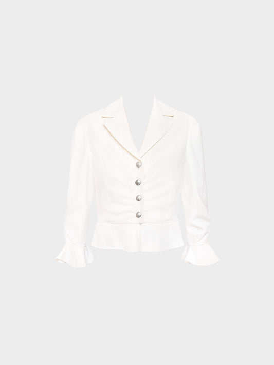 Valentino 2000s White Ruffled Sleeve Tailored Jacket