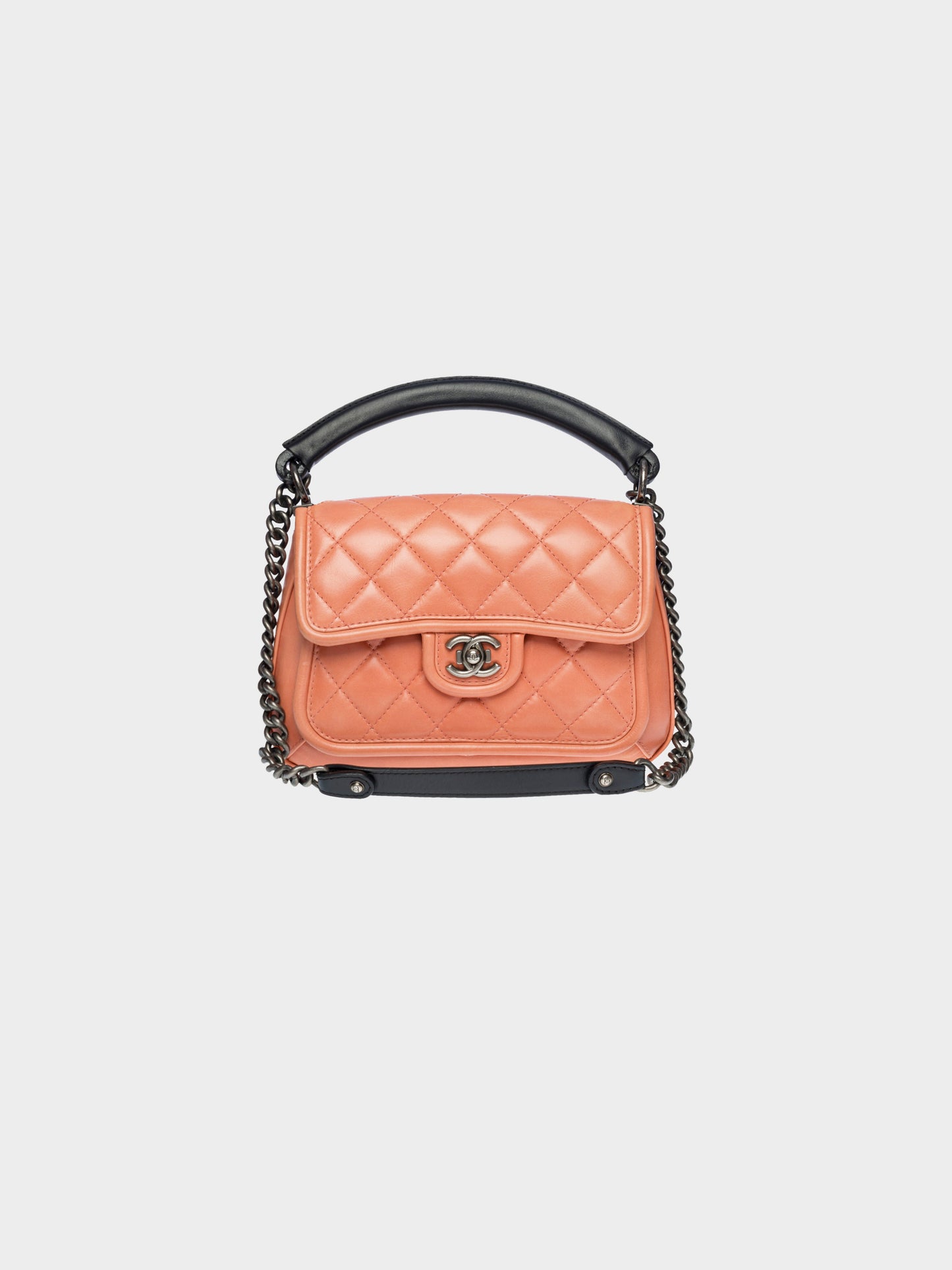 Chanel 2015 Pink Lambskin Prestige Top Handle Flap Bag