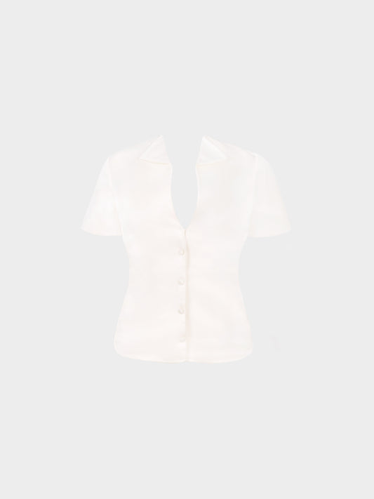 Christian Dior SS 2015 Ivory Satin Short-sleeved Top