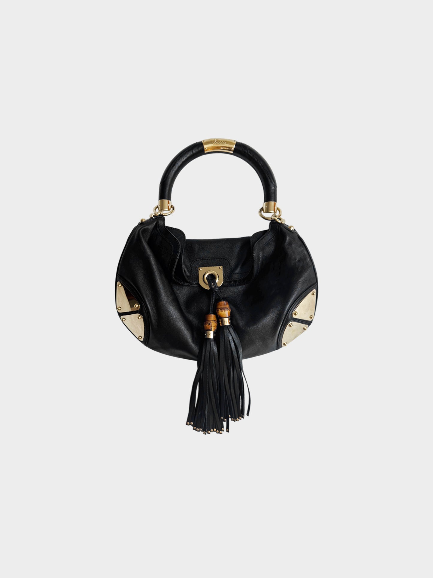 Gucci FW 2007 Black Leather Indy Babouska Top Handle Hobo Bag