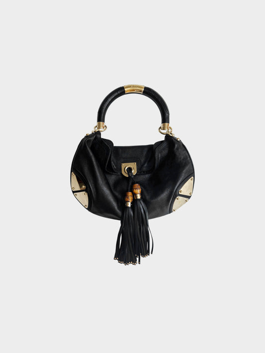 Gucci FW 2007 Black Leather Indy Babouska Top Handle Hobo Bag