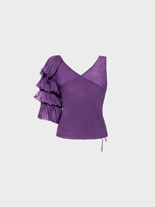 Chloe FW 2000 Purple Silk Ruffled Sleeve 2-piece Top
