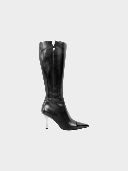 Chanel 2010s Black Leather Pointed Long Boots