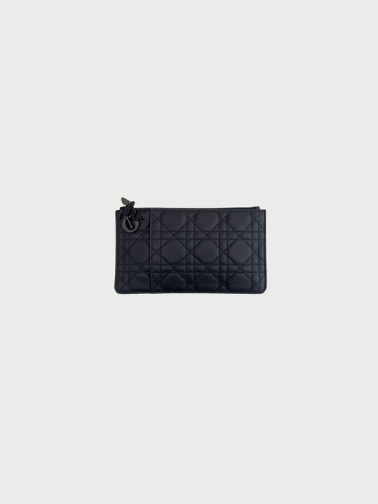 Christian Dior 2010s Black Leather Lady Dior Zip Wallet