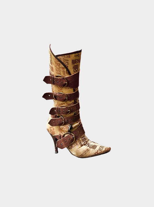 Roberto Cavalli 1990s Just Cavalli Belted Brown Boots