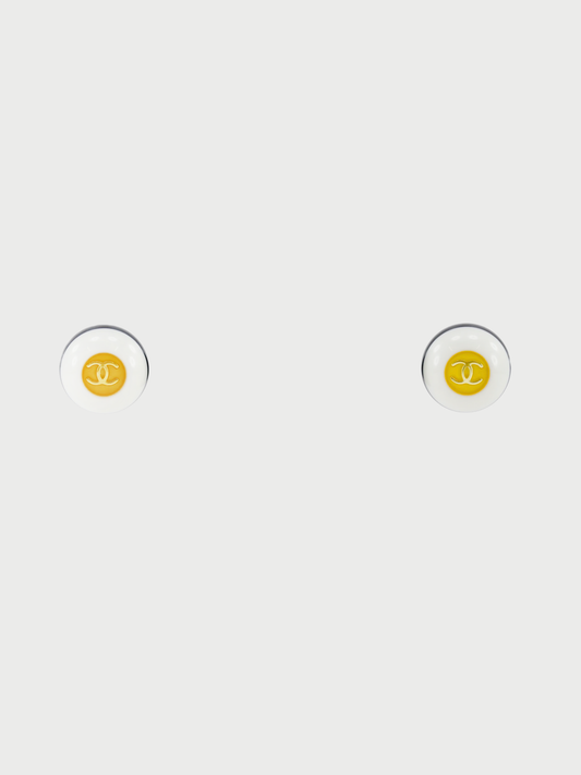 Chanel SS 1996 96P White Black Bicolor Coco Mark Earrings