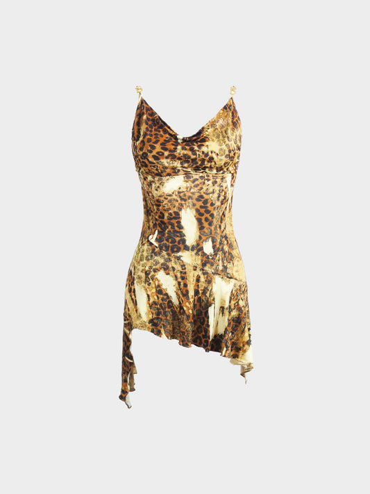 Christian Dior by John Galliano FW 2000 Runway Leopard Burnout Print Mini Silk Dress